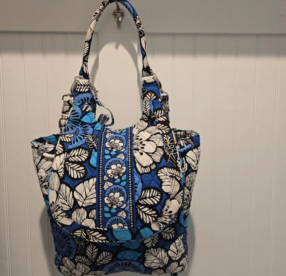Vera Bradley Blue Floral Quilted Backpack Tote Bag Shoulder Straps